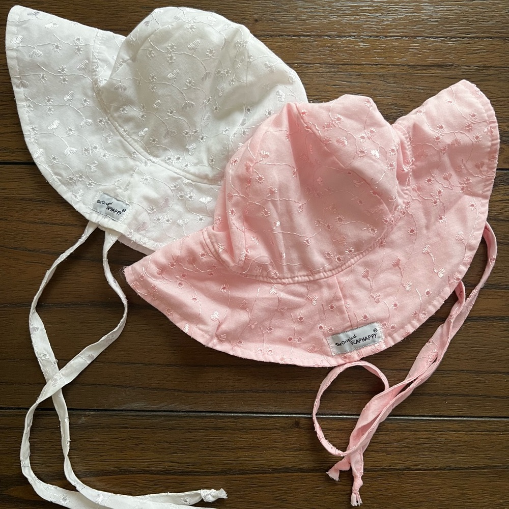 Eyelet Flap Happy Floppy 2 Hats pink and white UPF 50 +, NWTs